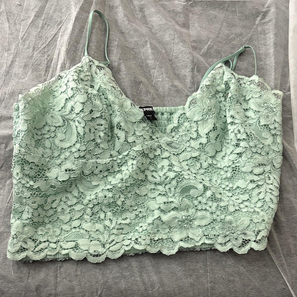 Express Mint Green Lace Cami with Scalloped Hem